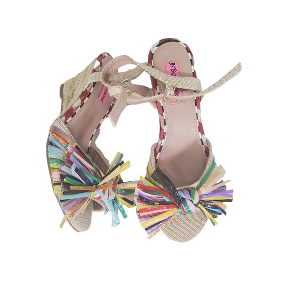 Betsey Johnson Shoes - BETSEY JOHNSON Womens Espadrille Wedge Sandals 'Lizzie' Multicolor pom pom 7.5